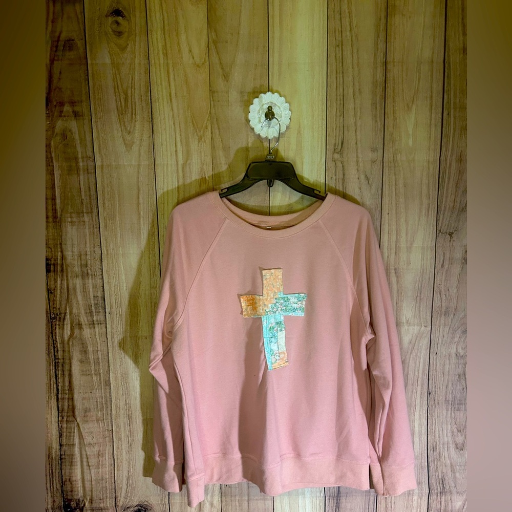 NWT Upcycled Sweatshirt with quilted appliqué